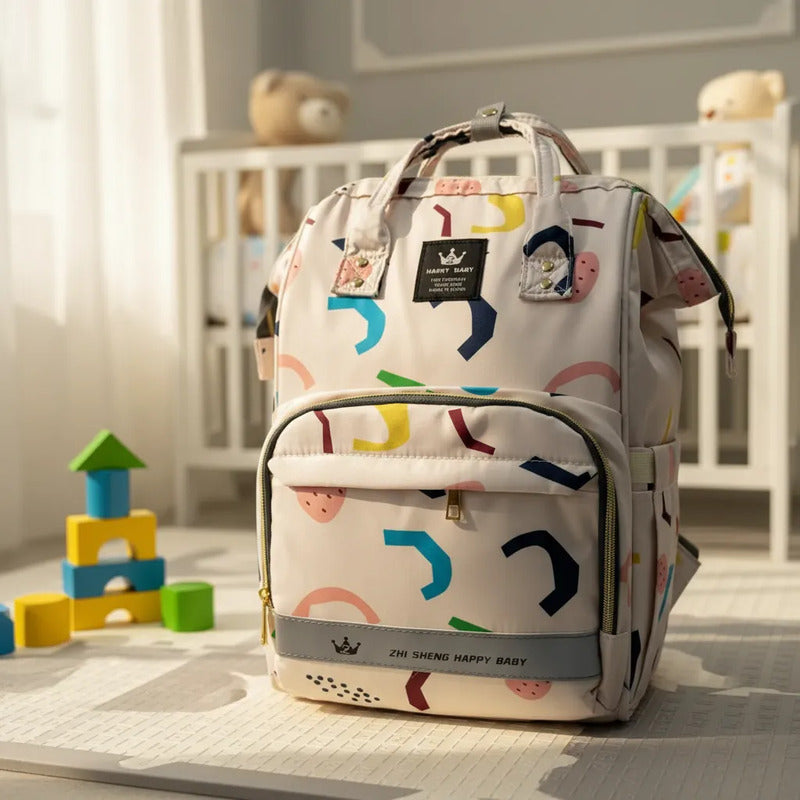 Bolso Pañalera Morral Moderno De Bebe Estampados 11519-13 Beige Colores