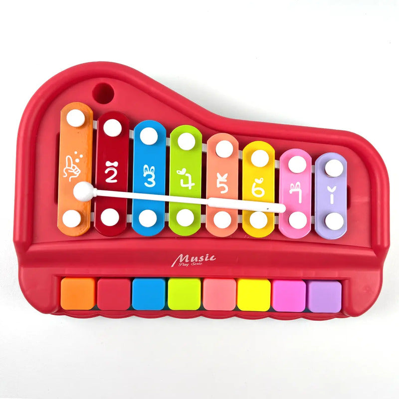 Juguete Musical Para Piano Rojo Con 8 Teclas, 2 En 1, Xilófono - Qg Imports