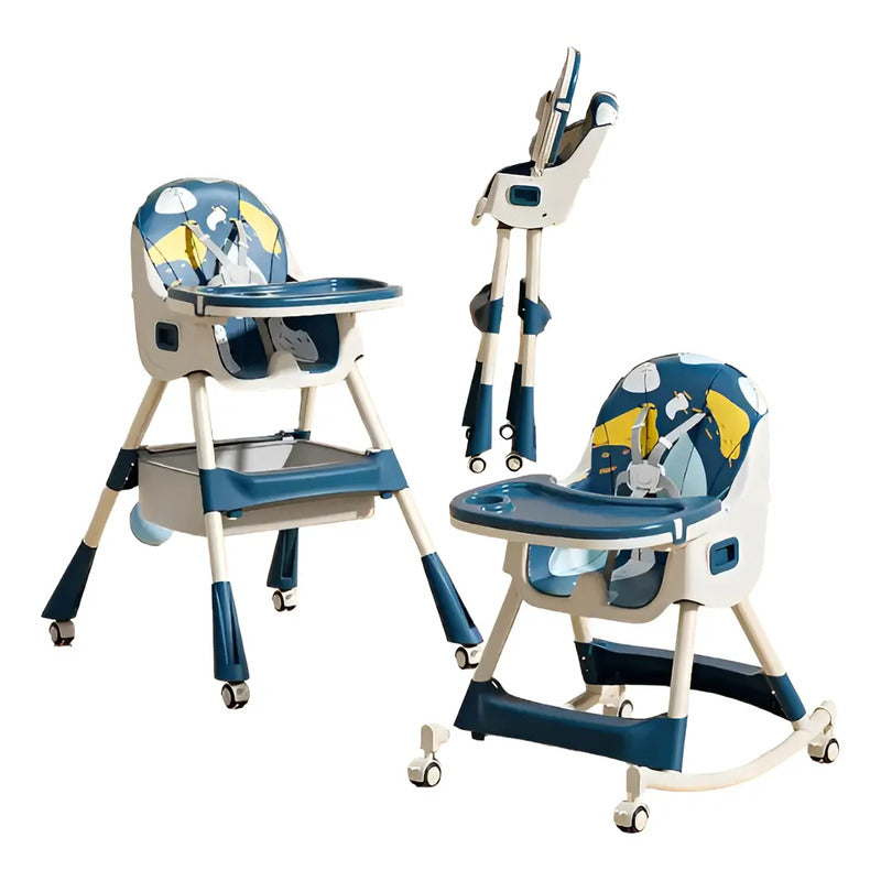 Silla De Comer Para Bebé 2 En 1 Mecedora Color Azul Niños