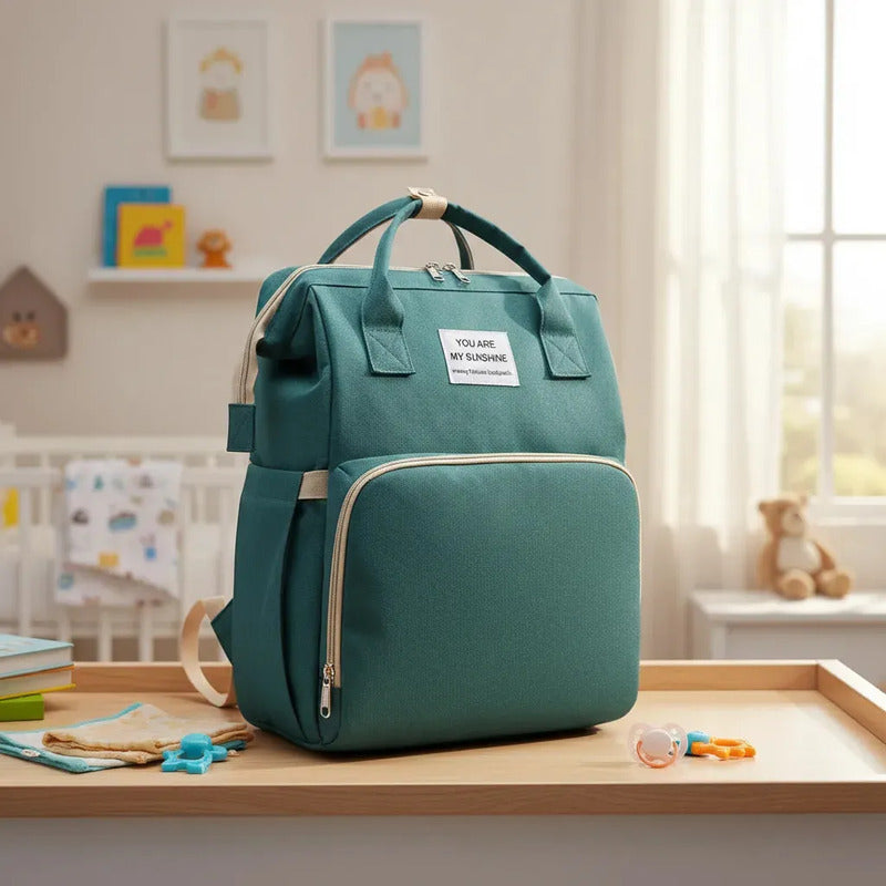 Pañalera Multinfuncional Bebe Mochila Colores Original Verde Oscuro