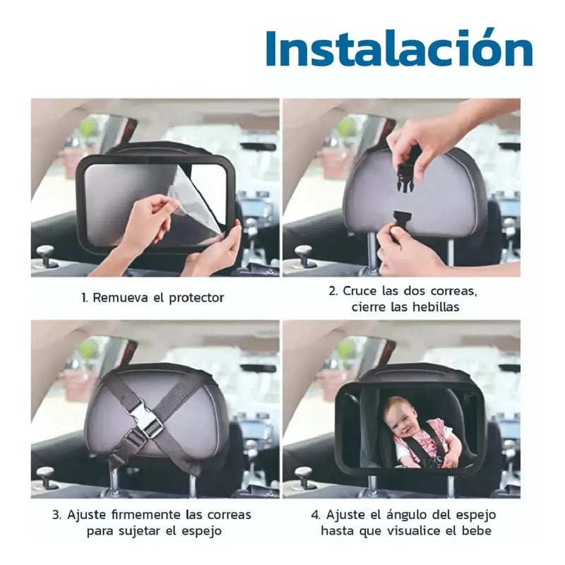Espejo Retrovisor Bebés Mirando Hacia Atrás En Vehículo Negro
