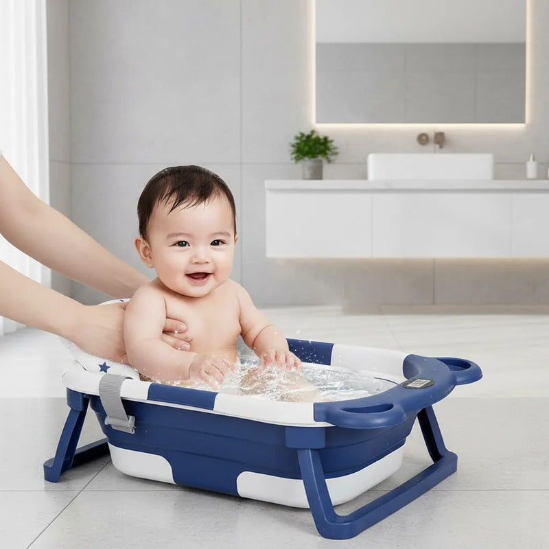 Bañera Plegable Portátil Con Termómetro Y Cojín Malla 6868