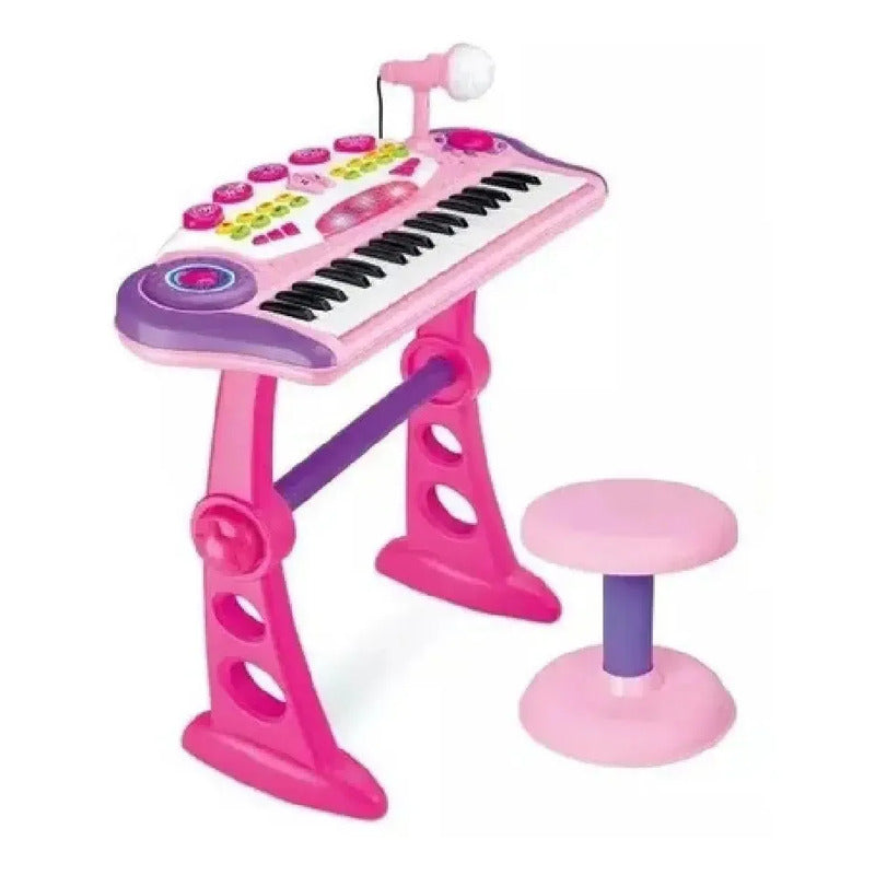 Organeta Piano Teclado Mp3 Para Niños Con Silla Color Rosa 110v