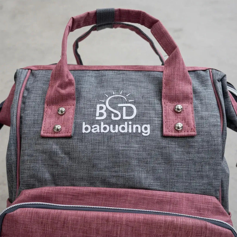 Pañalera Multifuncional Bebe Mochila Con Rojo Bordado