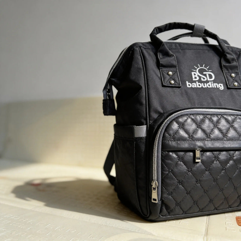 Pañalera Multifuncional Bebe Mochila Con Obsequio Negro Bordado