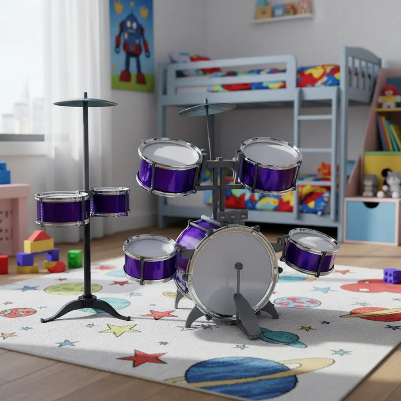 Set Batería Musical 7tambores + Silla Niños Percusión Hk8031 Color Morado