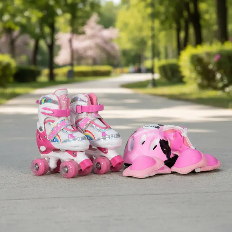 Patines Ajustable Con Luz Y Diseño De Arcoíris Niños Pt-03