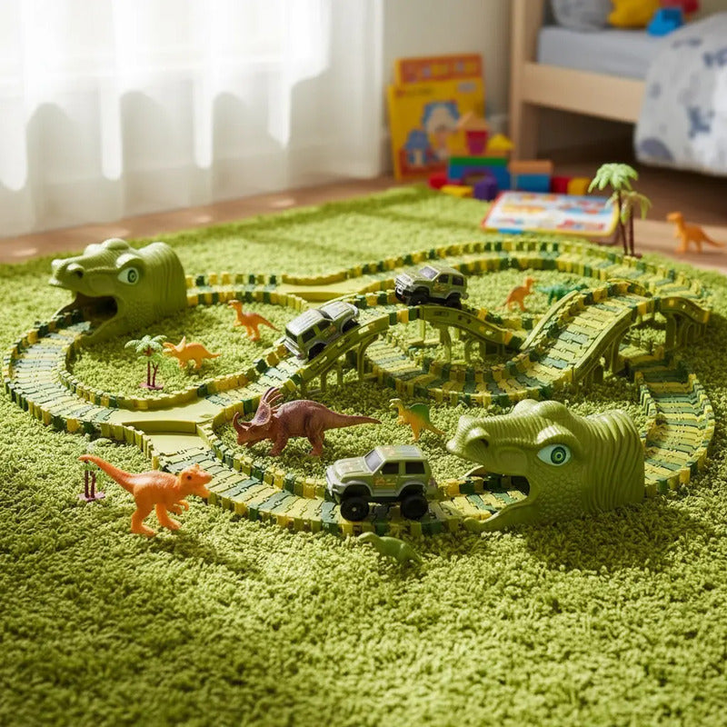 Pista Flexible De Dinosaurios Para Niños 240 Piezas Verde