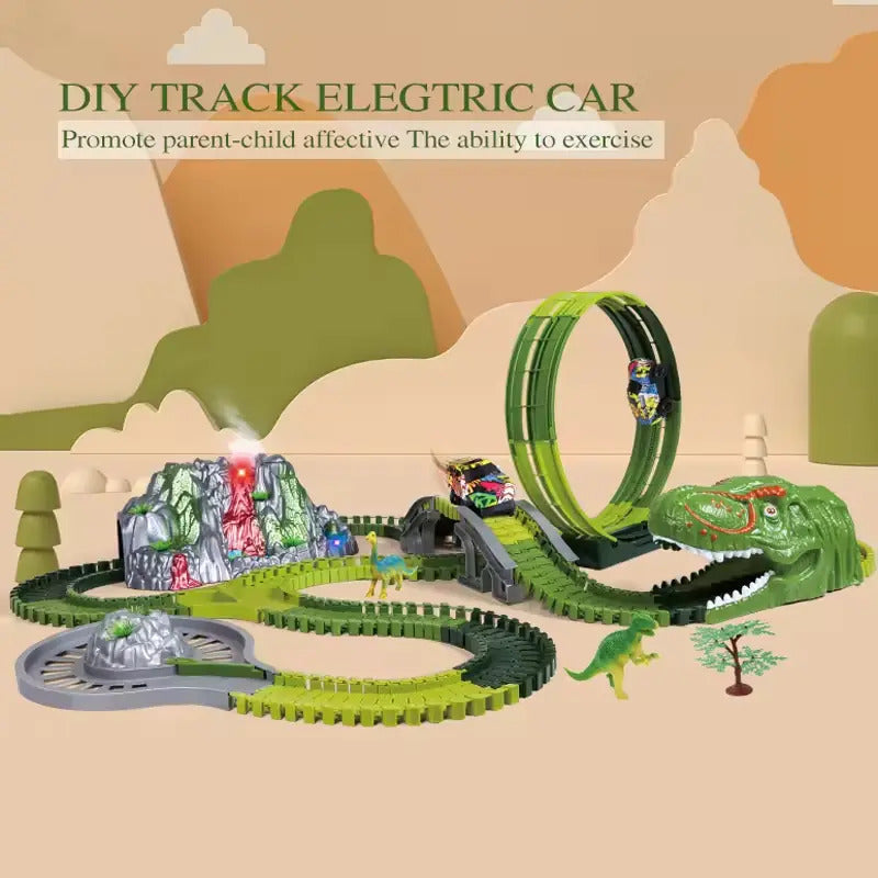 Pista De Carreras De Coches Con Juguetes De Dinosaurios 237 Verde