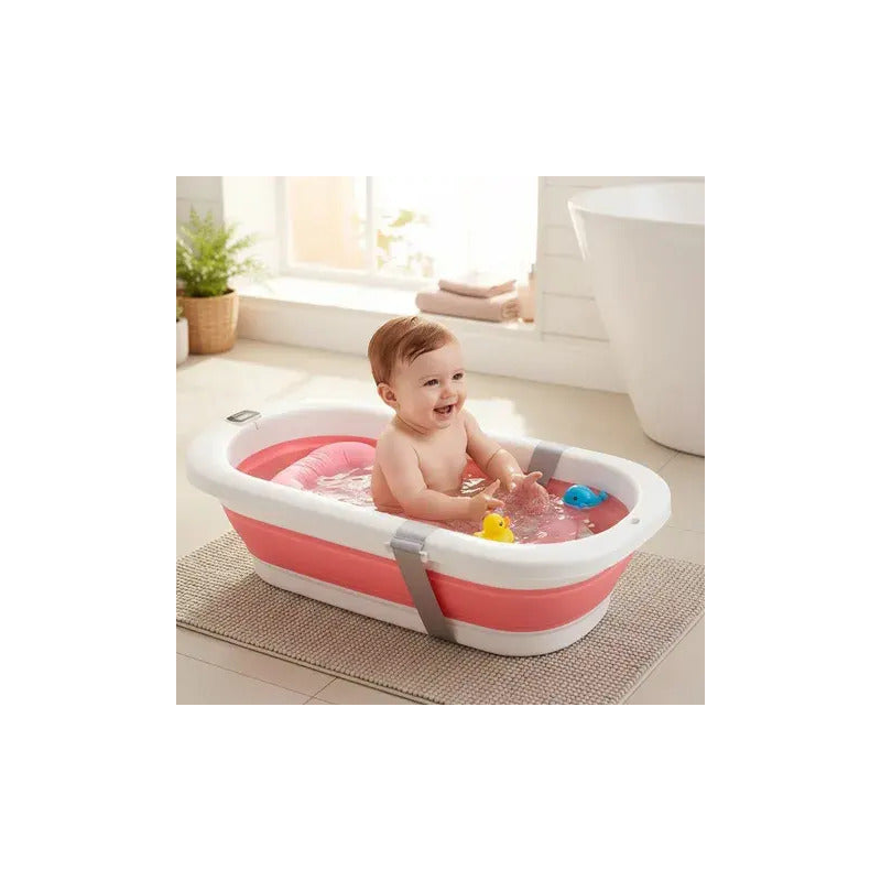Bañera Tina Plegable De Bebé Con Termómetro + Cojín Malla Bz