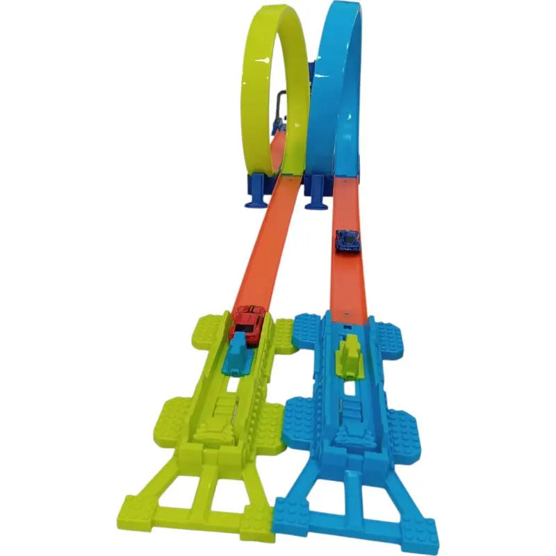 Pista De Carros Kidshop Con Lanzador Azul Y Accesorios