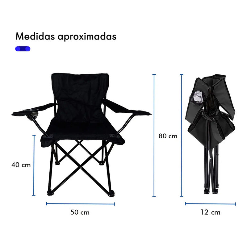 Silla Plegable Y Portátil Para Campamento, Playa Color Negro