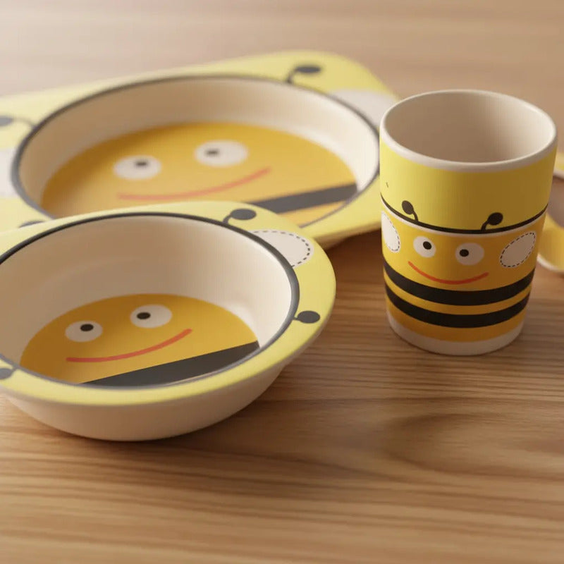 Set Vajilla Bebes Niños Bambu 5 Piezas Plato Con Divisiones