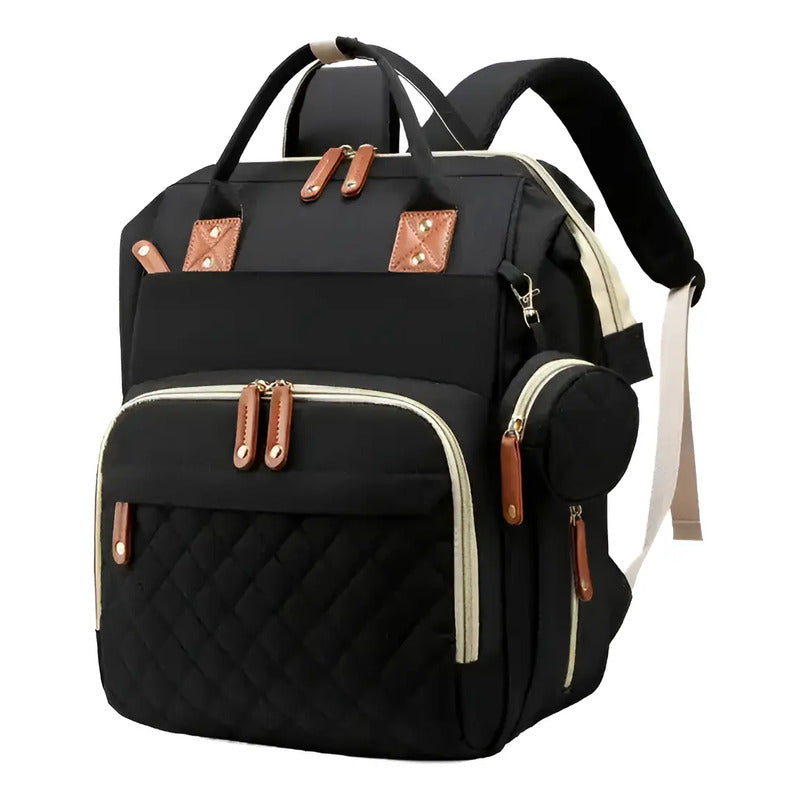 Bolso Pañalera Morral Moderno De Bebe Color Negro Diseño De La Tela Impermeable