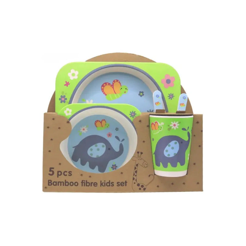 Set Vajilla Bebes Niños Bambu 5 Piezas Plato Con Divisiones
