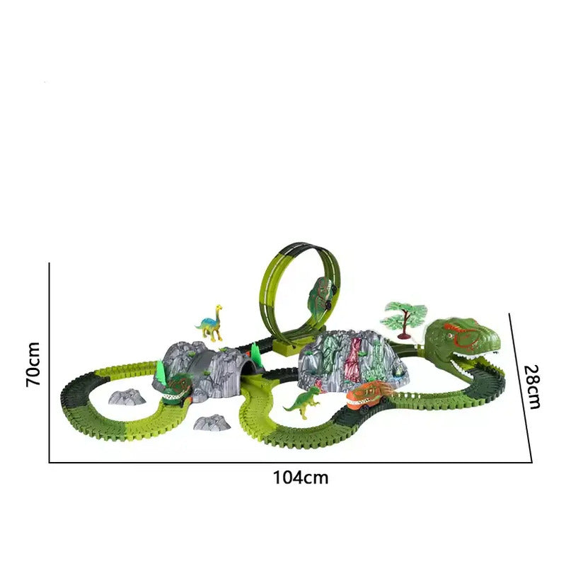 Pista De Carreras De Coches Con Juguetes De Dinosaurios 237 Verde