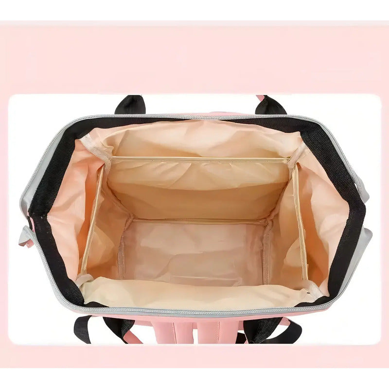 Bolso Pañalera Multifuncional Bebe Mochila Gatico Ref 1402 Color Rosa Liso
