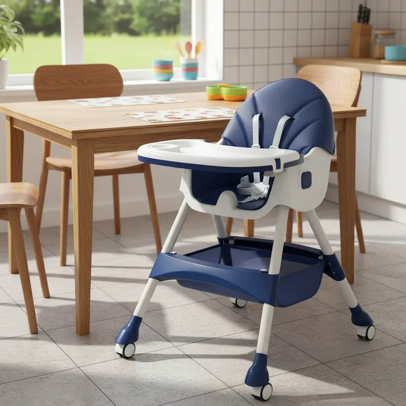 Silla Comedor Bebe Doble Altura Infantil Acolchado 4 En 1 Lisa Azul