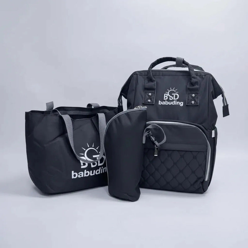 Pañalera Multifuncional Bebe Mochila Con Negro Bordado