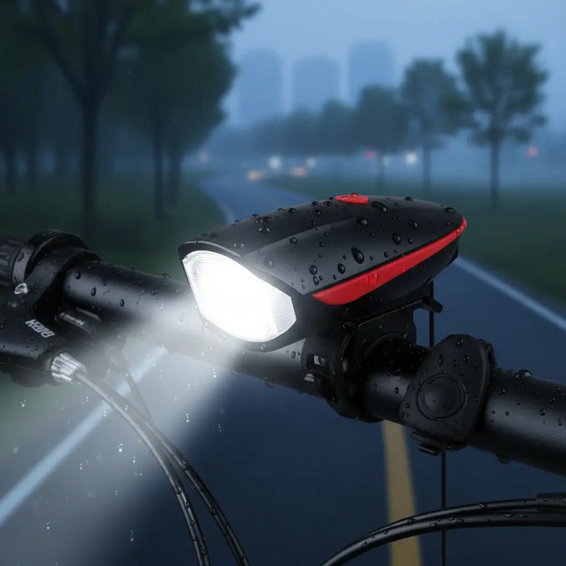 Luz Linterna Blanca Con Pito Bicicleta Recargable 250 Lumens