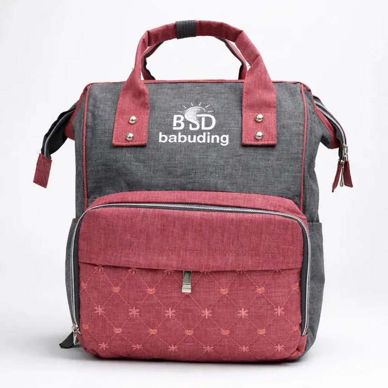 Pañalera Multifuncional Bebe Mochila Con Rojo Bordado