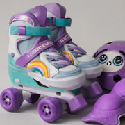 Patines Ajustable Con Luz Y Diseño De Arcoíris Niños Pt-03 Color Lila Talle De Los Patines M Tamaño De Las Ruedas 5 Mm
