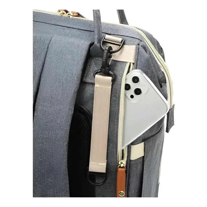 Pañalera Tipo Morral Mochila Con Bolsillos Termicos Usb 9010 Gris Oscuro