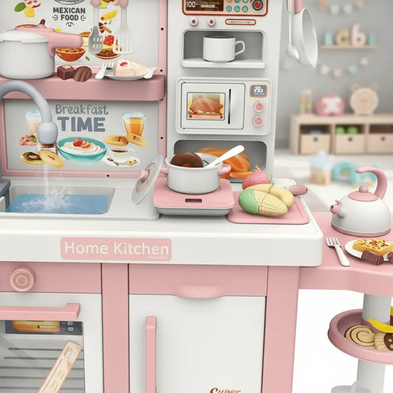 Cocina Infantil Grande Chef Agua Vapor Luces Sonidos 97 Cm Rosa