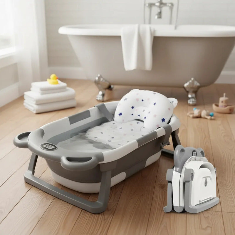 Bañera Plegable Portátil Con Termómetro Y Cojín Malla 6868