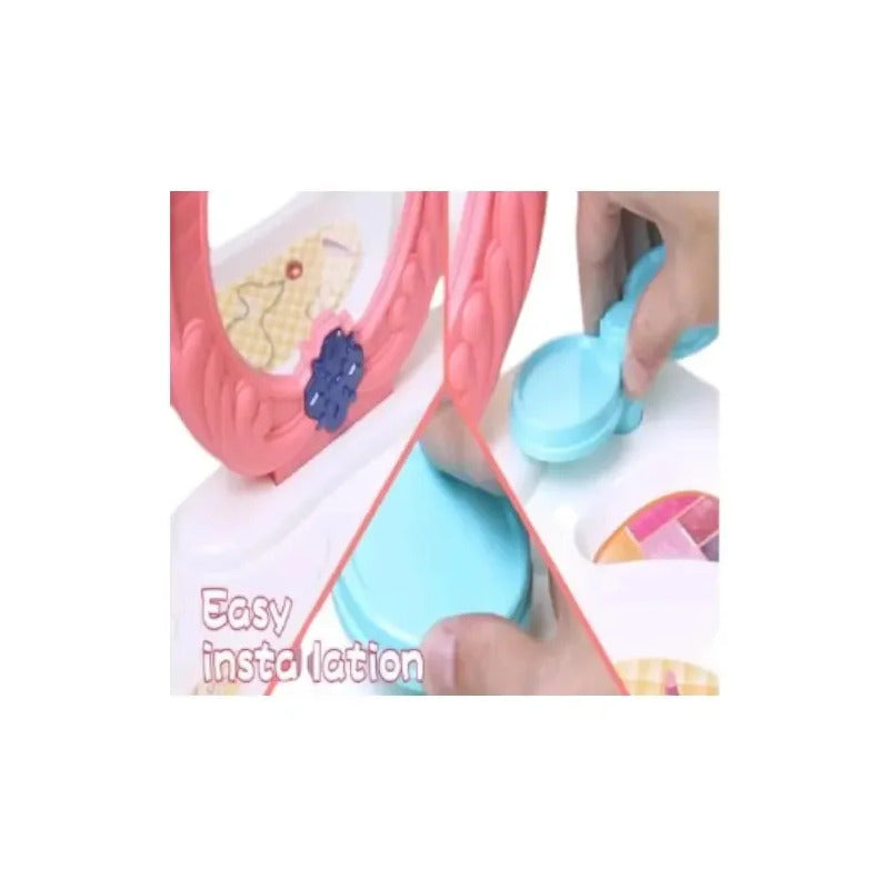 Tocador Infantil Niñas Luz Sonido Espejo Accesorios Amanda-3 Rosado