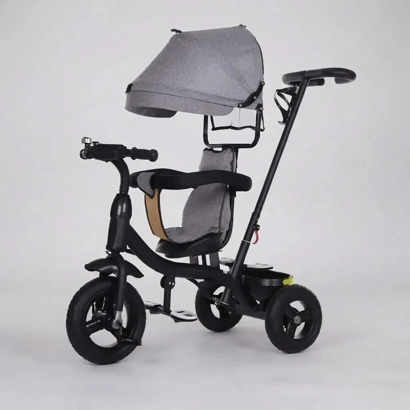 Triciclo Paseador Con Guía Bebe Infantil Paseador 6041 Gris