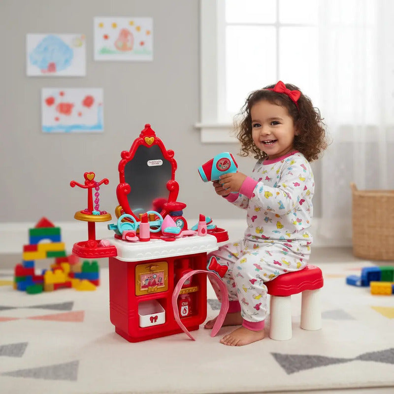 Tocador Infantil Niñas Luz Sonido Espejo Accesorios Amanda-1 Fuscia