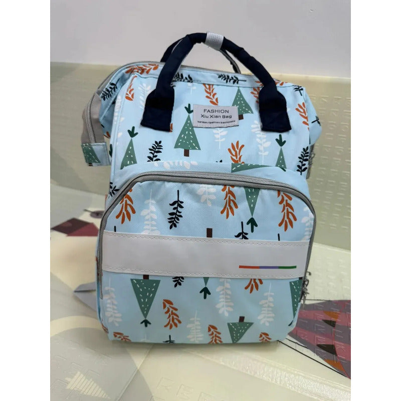 Bolso Pañalera Morral Moderno De Bebe Estampados 11519-8 Azul Claro Pino