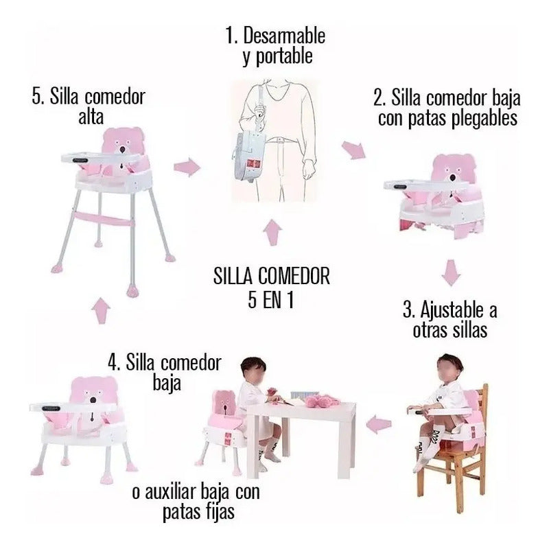 Silla Comedor Para Bebe Multifuncional 5 En 1 + Obseq Bz-506 Color Azul Ninos