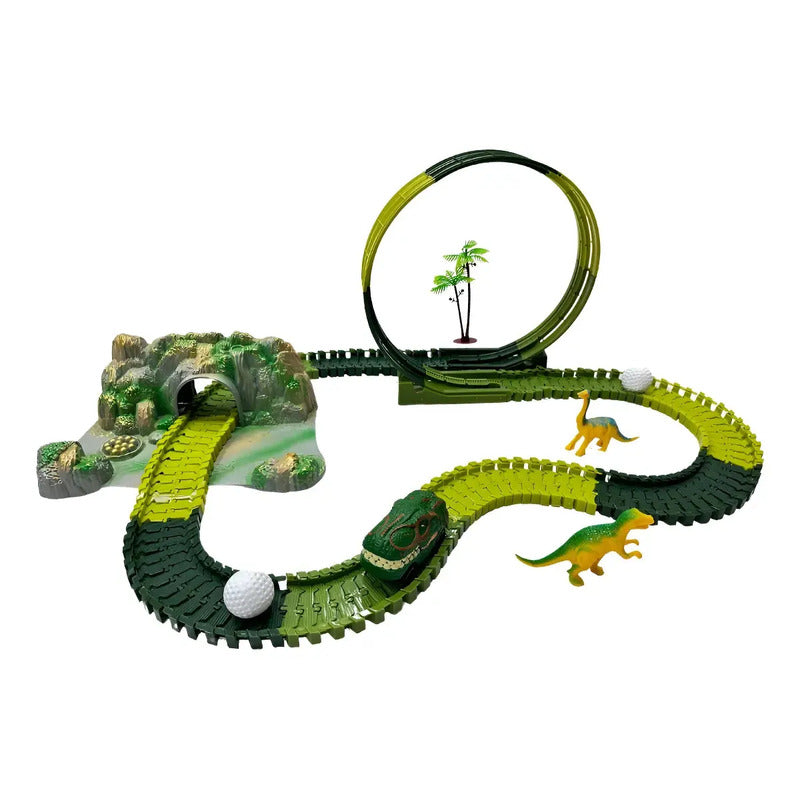 Pista De Carreras De Coches Con Juguetes De Dinosaurios 140 Verde