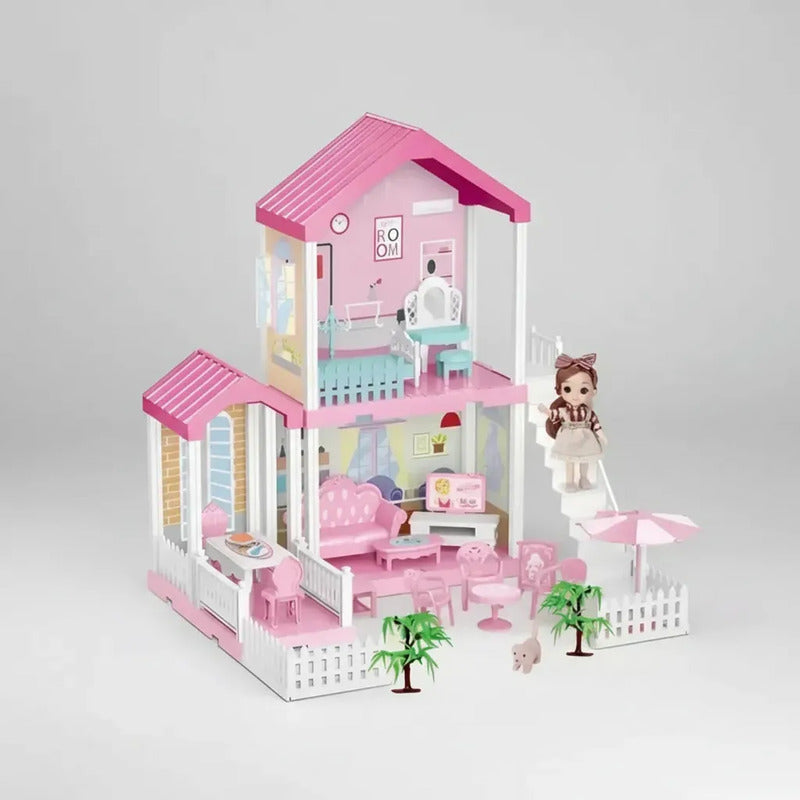 Casa De Muñecas Infantil Con Cocina, Sala Y Dormitorio X1257 Rosa