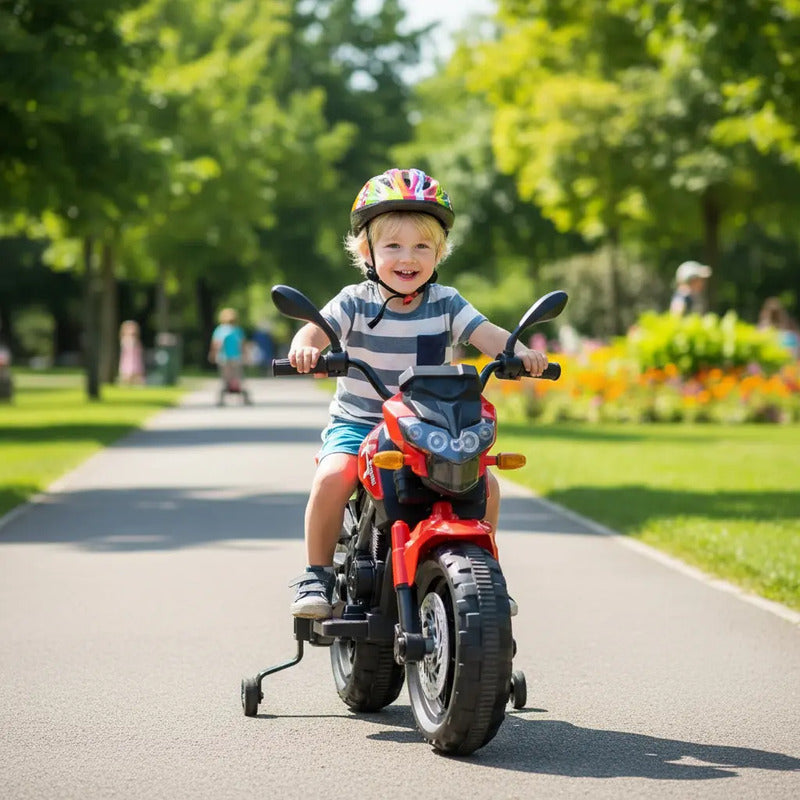 Moto Electrica Cross Llantas Auxliares, 2 A 6 Años,sonidos