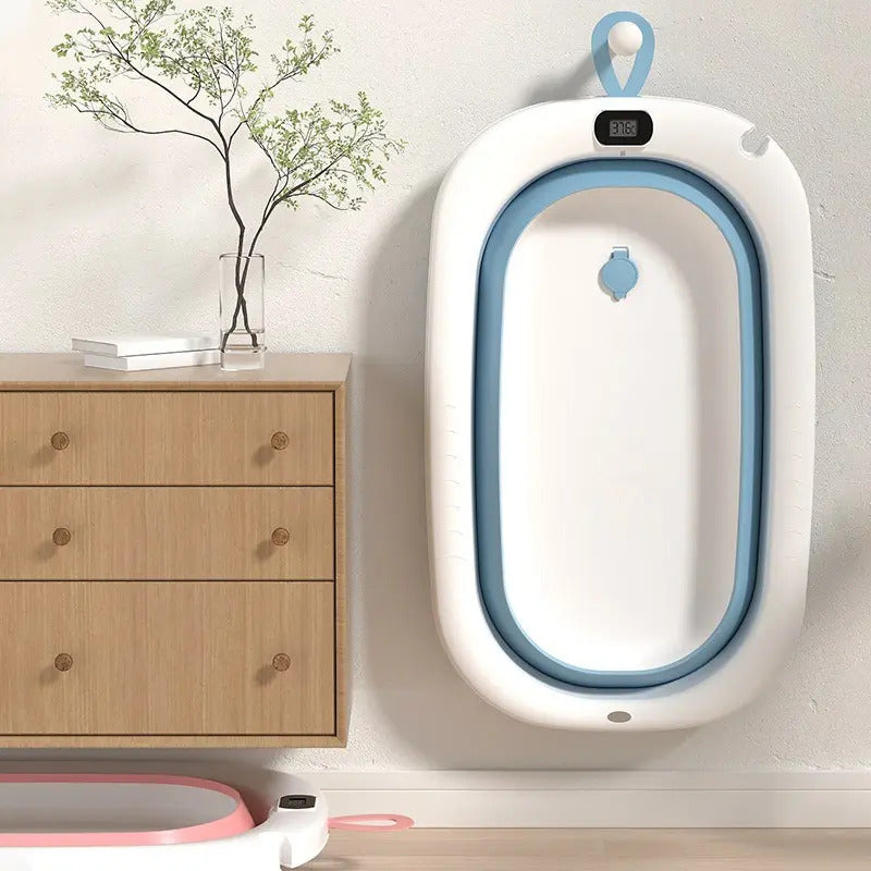 Bañera Tina Plegable De Bebé Con Termómetro + Cojín Malla Bz