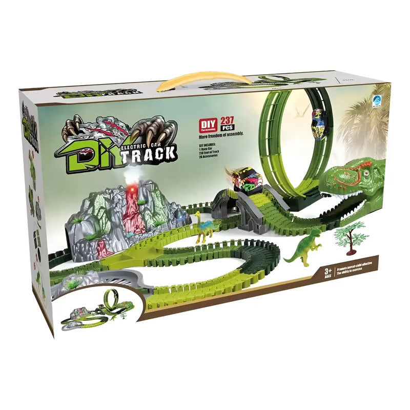 Pista De Carreras De Coches Con Juguetes De Dinosaurios 237 Verde