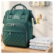 Pañalera Multifuncional Bebe Mochila Con Obsequio Verde Oscuro Bordado