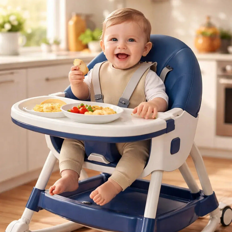 Silla Comedor Bebe Doble Altura Infantil Acolchado 4 En 1 Lisa Azul