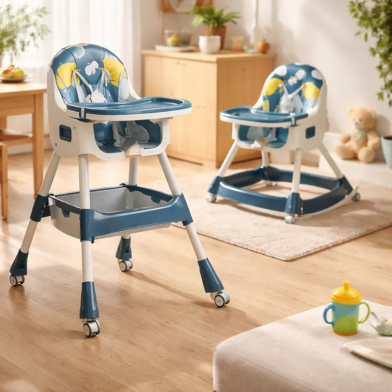 Silla De Comer Para Bebé 2 En 1 Mecedora Niños Azul