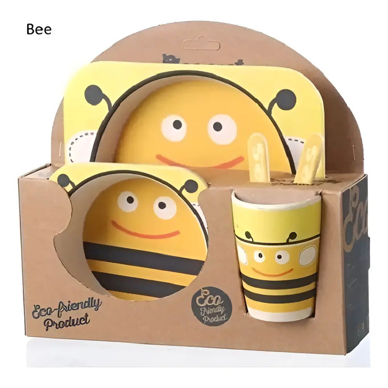 Set Vajilla Bebes Niños Bambu 5 Piezas Plato Con Divisiones