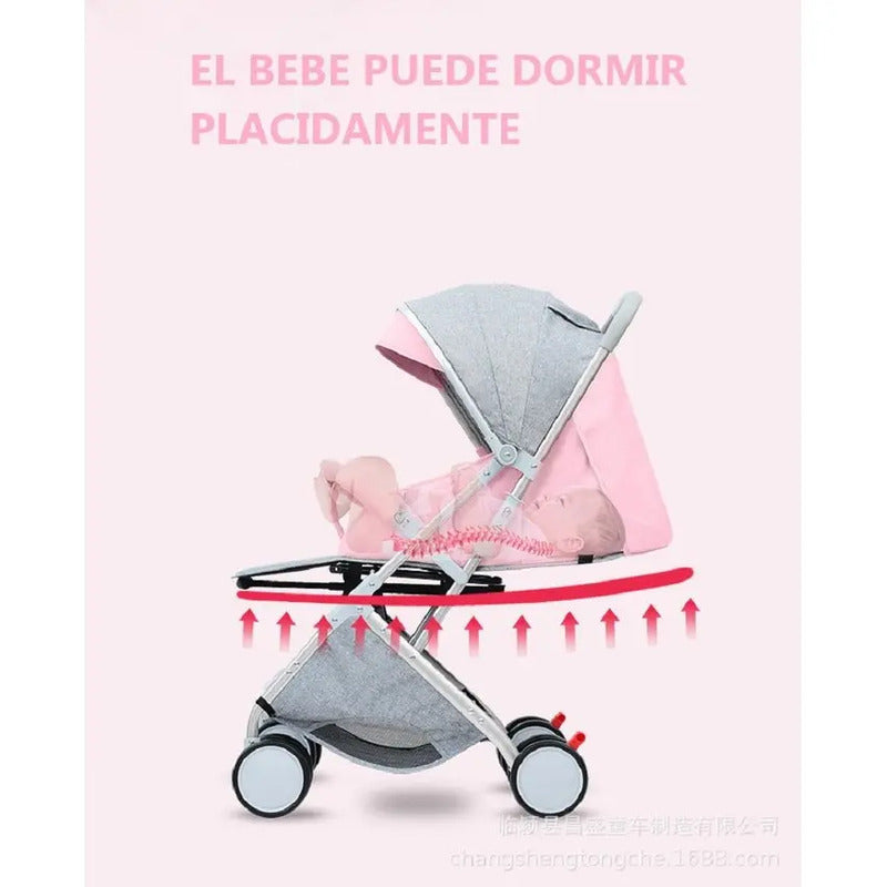 Coche Paseador Para Bebe Tipo Maleta + Toldillo 609-1 Color Rosado Chasis Ocreo