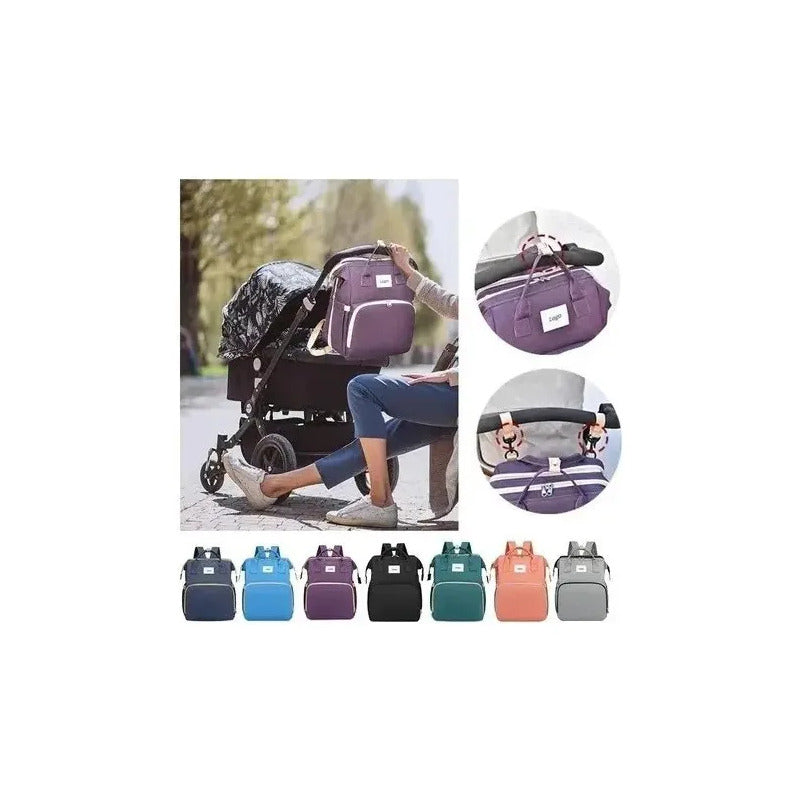 Pañalera Multinfuncional Bebe Mochila Colores Original Gris