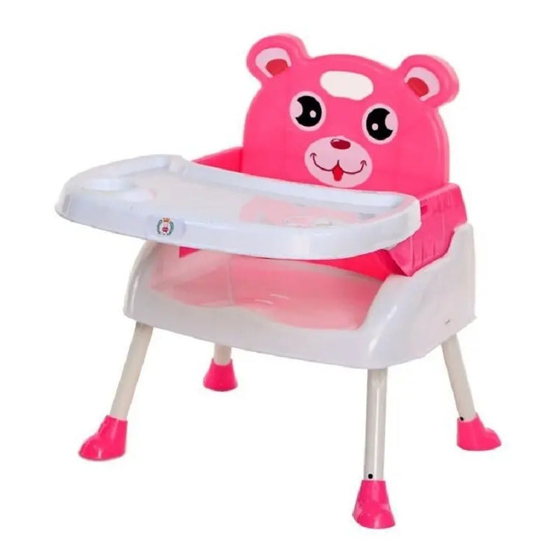 Silla Comedor Osito 4 En 1 Modelo 2024 Rosa Liso Ajustable Portátil
