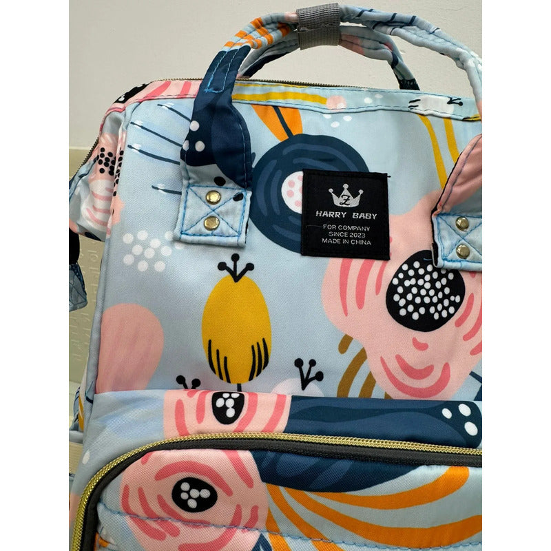 Bolso Pañalera Morral Moderno De Bebe Estampados 11519-13 Agua Flores