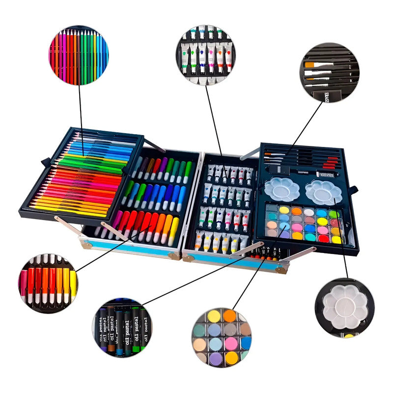 Set Kit De Colores Arte Infantil 145 Piezas Azul
