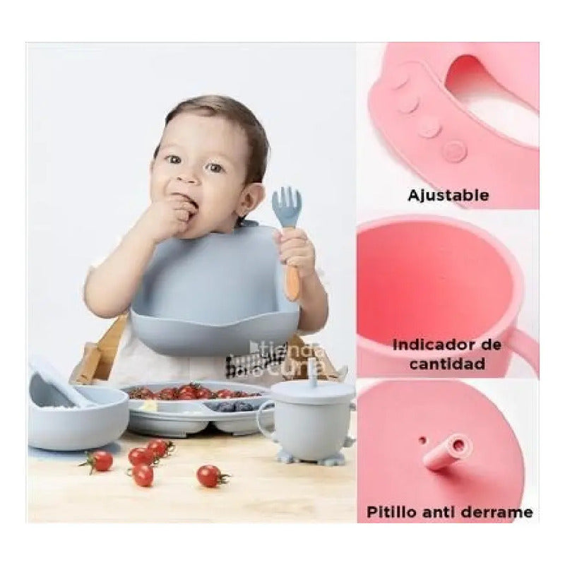 Set 7 Piezas Vajilla Silicona Para Bebé Colores Surtidos