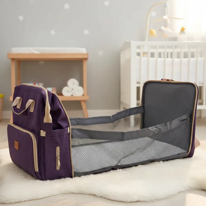 Pañalera Tipo Morral  Con Bolsillos Termicos Y Cambiador Morado Lisa